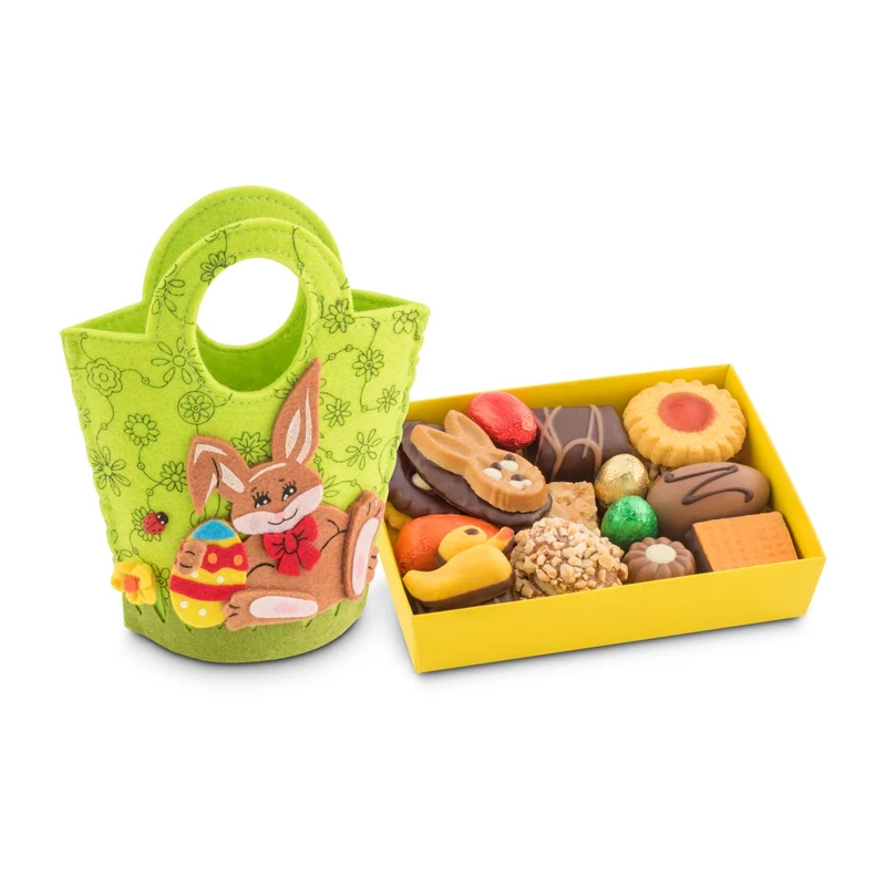 Filztasche Hase, Ostergebäckmischung 200 g – Geschenkset