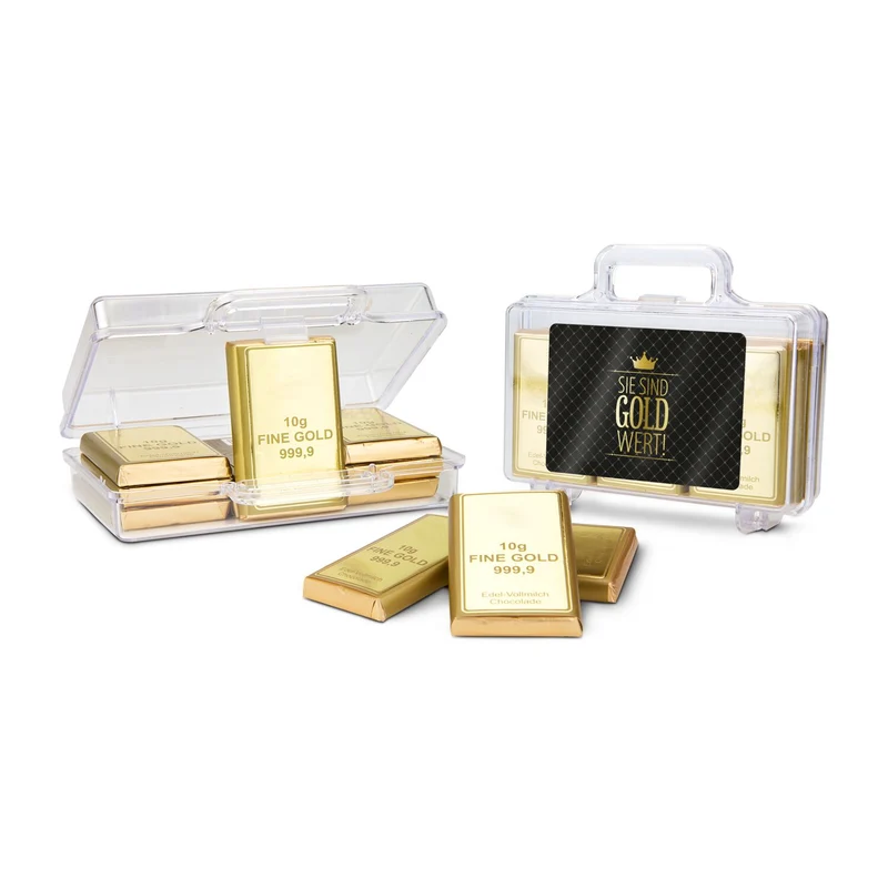 Sie sind Gold wert - Goldkoffer mit 12 Goldbarren – Geschenkset