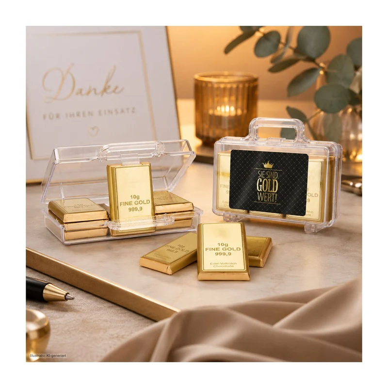 Sie sind Gold wert - Goldkoffer mit 12 Goldbarren – Geschenkset