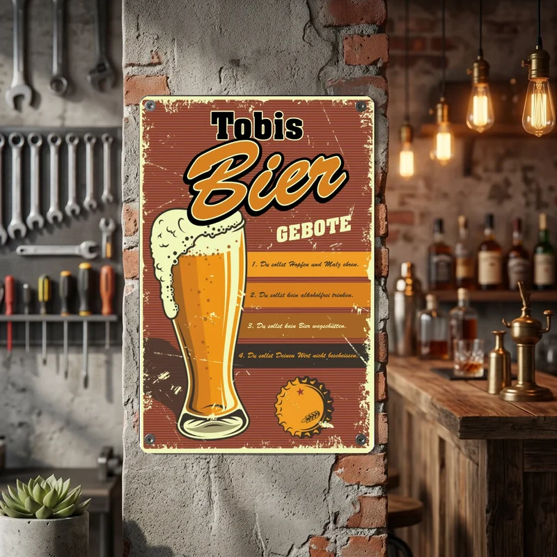 Bier-Blechschild mit deinem Wunschtext individuell bedruckt