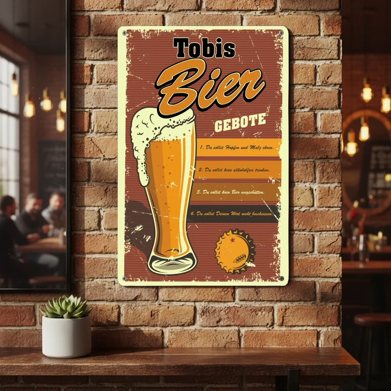 Bier-Blechschild mit deinem Wunschtext individuell bedruckt