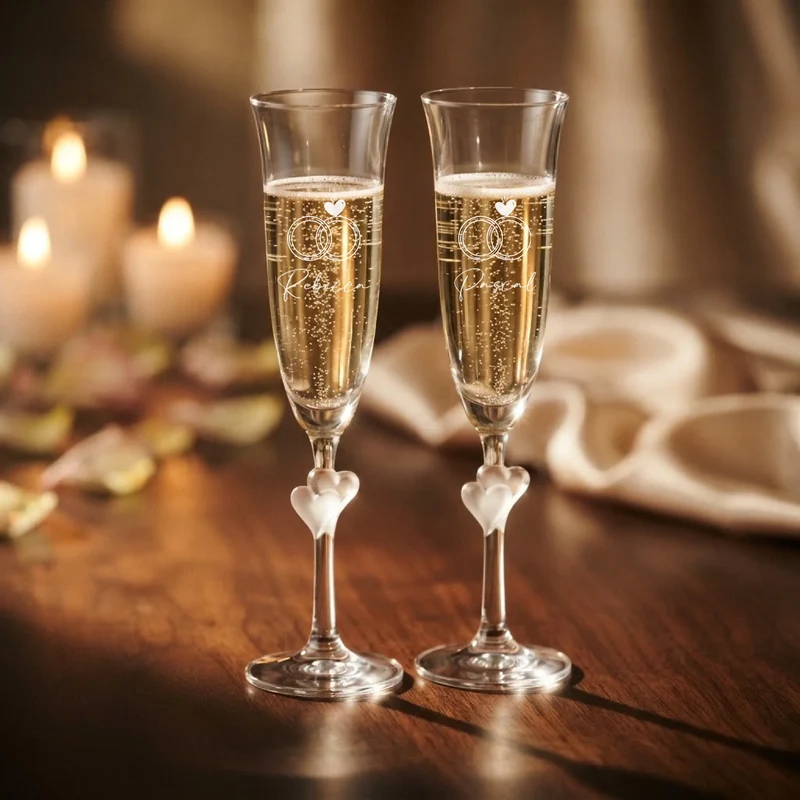 Sekt Hochzeitsgeschenk mit Sektgläsern in Holzbox personalisiert