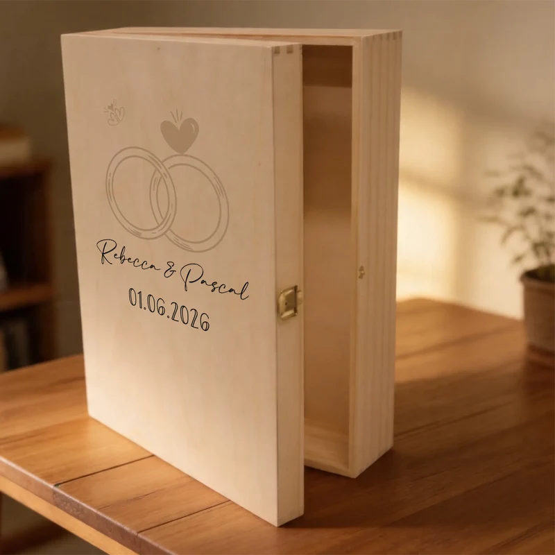 Sekt Hochzeitsgeschenk mit Sektgläsern in Holzbox personalisiert