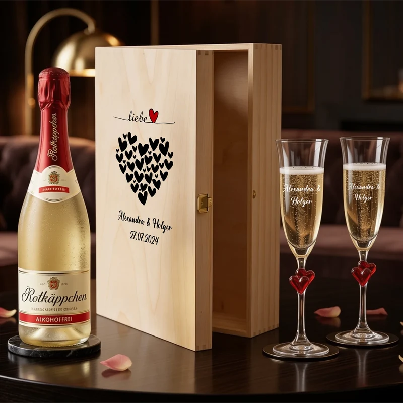 Sekt Geschenkset personalisiert mit deinen Namen und Hochzeitsdatum