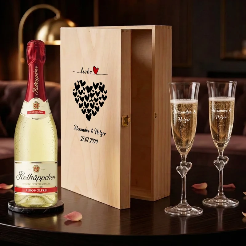Sekt Geschenkset personalisiert mit deinen Namen und Hochzeitsdatum