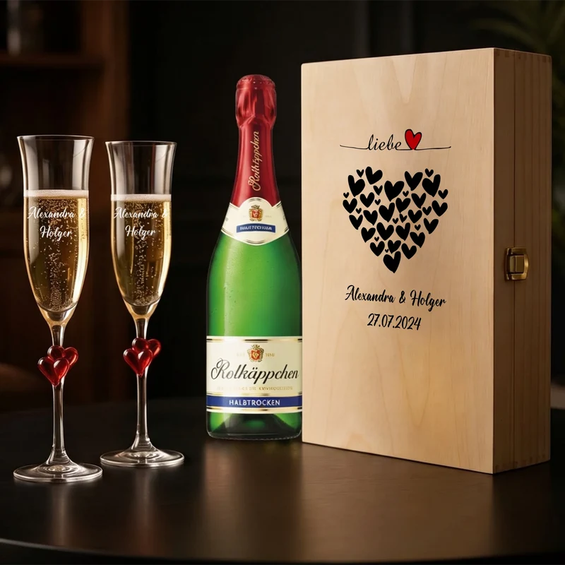 Sekt Geschenkset personalisiert mit deinen Namen und Hochzeitsdatum