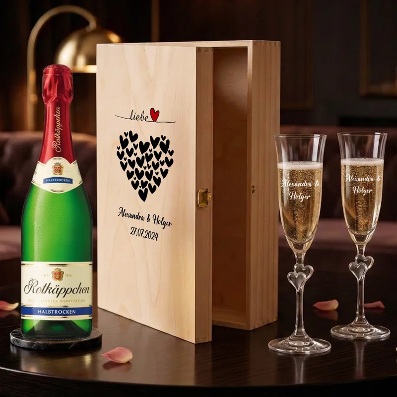Sekt Geschenkset personalisiert mit deinen Namen und Hochzeitsdatum
