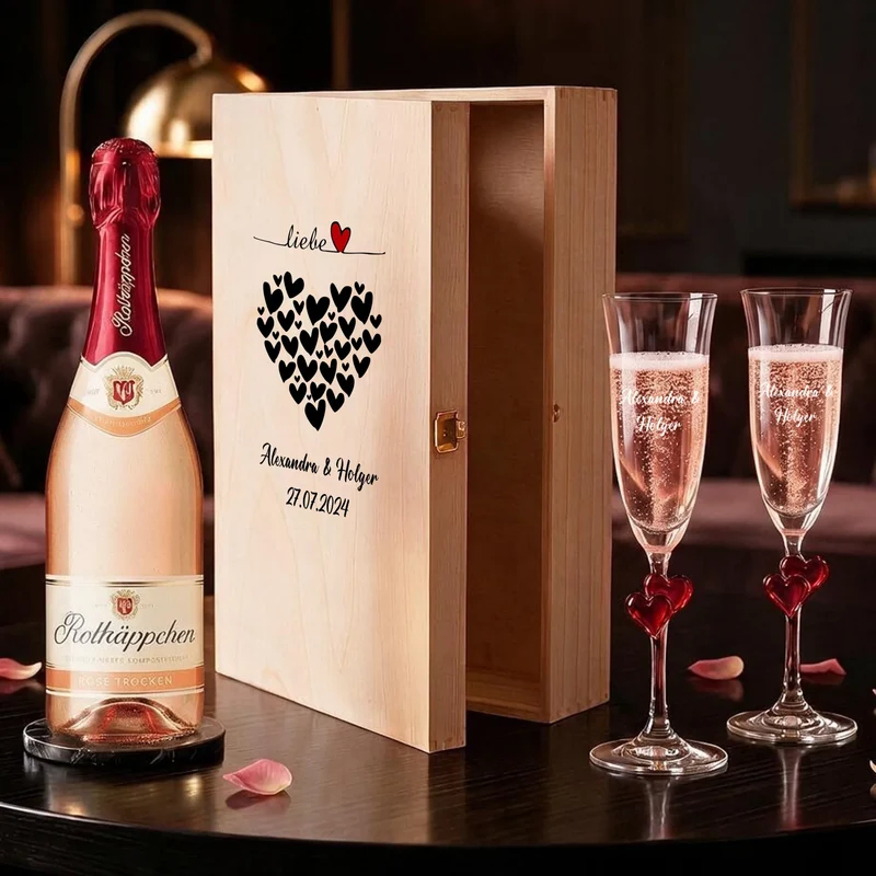 Sekt Geschenkset personalisiert mit deinen Namen und Hochzeitsdatum