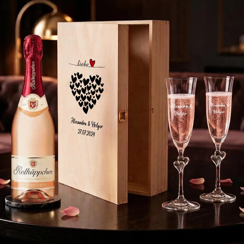 Sekt Geschenkset personalisiert mit deinen Namen und Hochzeitsdatum