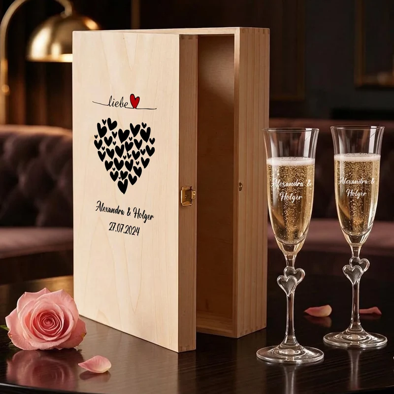 Sekt Geschenkset personalisiert mit deinen Namen und Hochzeitsdatum