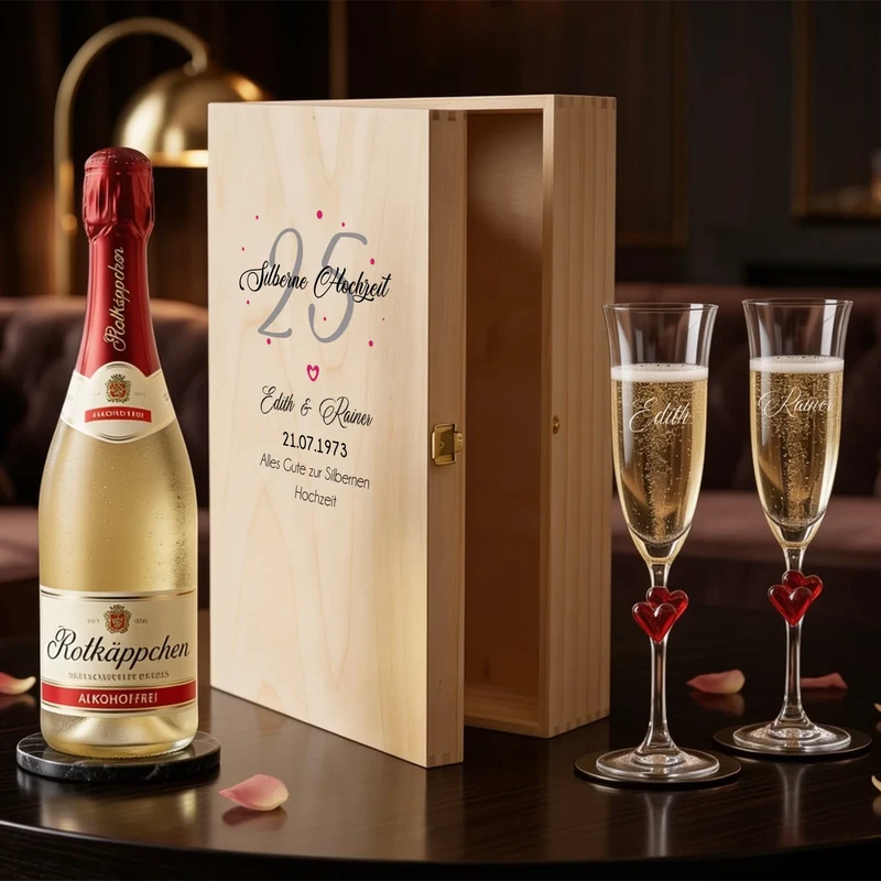 Silberhochzeit | Goldene Hochzeit Sektgeschenk mit deinen Namen und Datum personalisiert