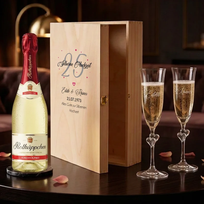 Silberhochzeit | Goldene Hochzeit Sektgeschenk mit deinen Namen und Datum personalisiert
