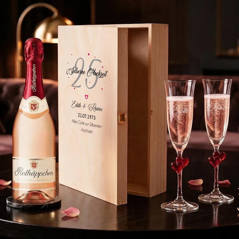 Silberhochzeit | Goldene Hochzeit Sektgeschenk mit deinen Namen und Datum personalisiert