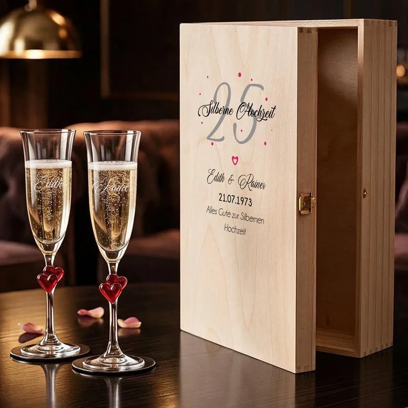 Silberhochzeit | Goldene Hochzeit Sektgeschenk mit deinen Namen und Datum personalisiert