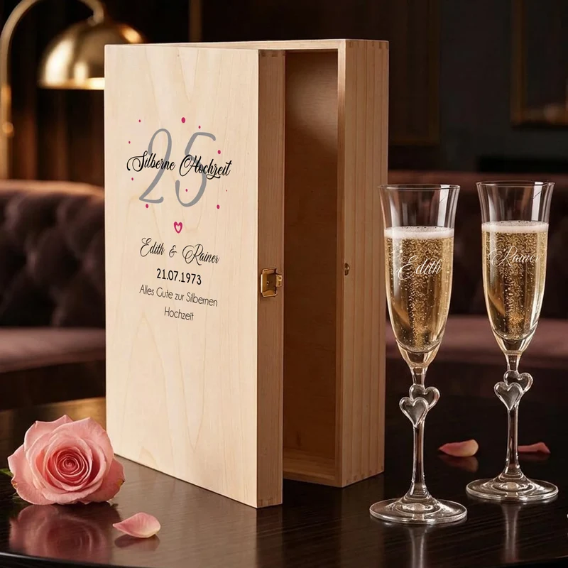 Silberhochzeit | Goldene Hochzeit Sektgeschenk mit deinen Namen und Datum personalisiert
