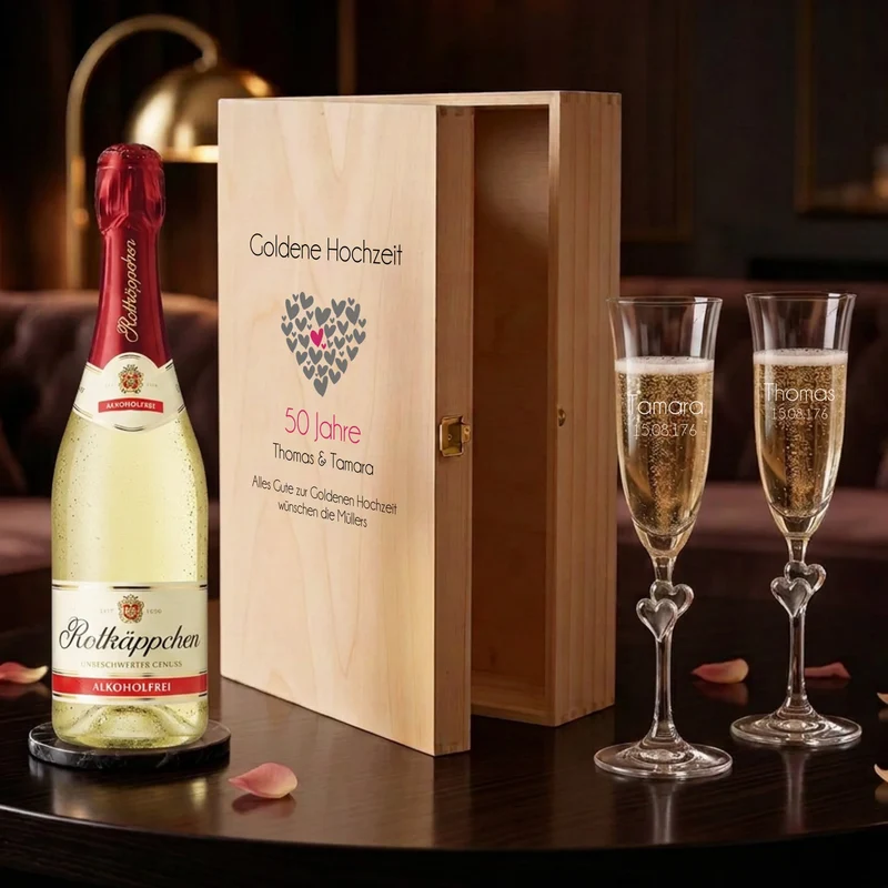 Goldene Hochzeit | Silberhochzeit Sektgeschenk mit deinen Namen und Datum personalisiert