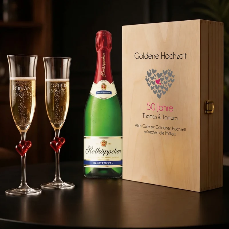 Goldene Hochzeit | Silberhochzeit Sektgeschenk mit deinen Namen und Datum personalisiert