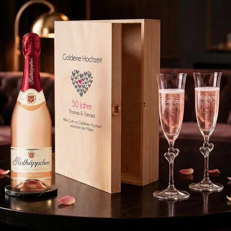 Goldene Hochzeit | Silberhochzeit Sektgeschenk mit deinen Namen und Datum personalisiert