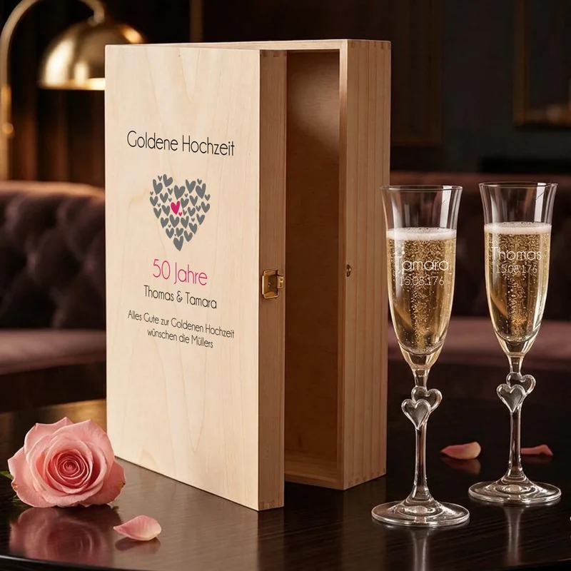Goldene Hochzeit | Silberhochzeit Sektgeschenk mit deinen Namen und Datum personalisiert