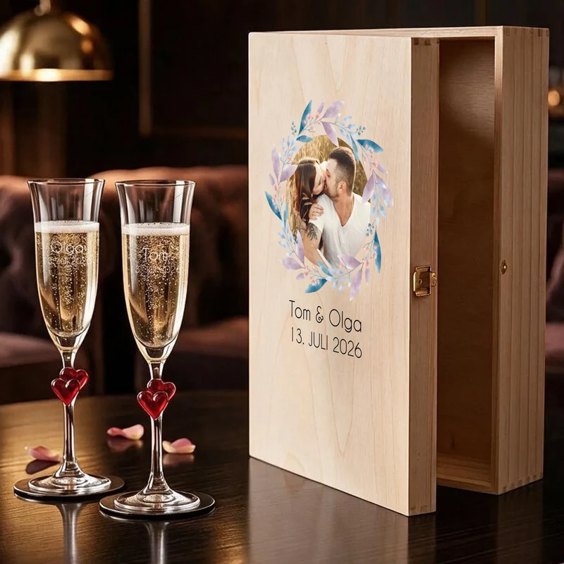 Hochzeit Sektgeschenk mit deinem Foto, Namen und Datum personalisiert