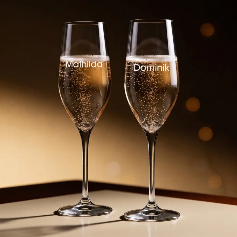 Personalisiertes Sekt Einzugsgeschenk mit gravierten Sektgläsern