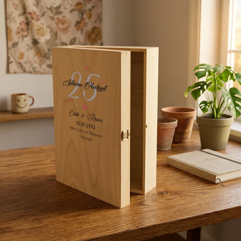 Sektgeschenk zur Silberhochzeit | Goldene Hochzeit mit 2 gravierten Sektgläsern in Holzkiste