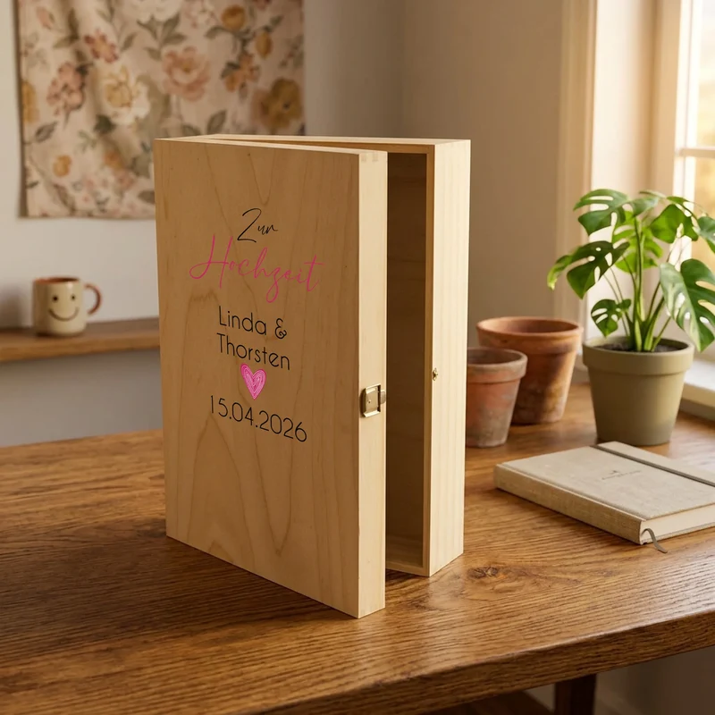 Individuelles Geschenkset mit Holzkiste, Rotkäppchensekt und Gläsern