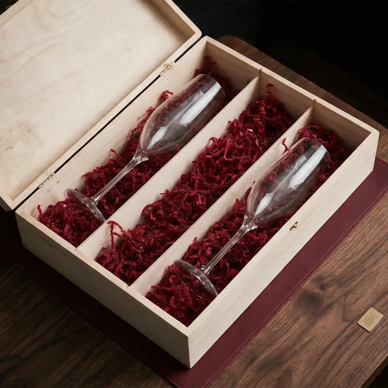 Sekt Geschenkset zum Hochzeitsjubiläum mit 2 Gläsern in bedruckter Holzkiste