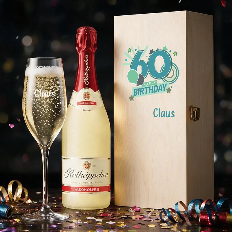 Individuell bedrucktes Sekt Geschenkset zum 60. Geburtstag