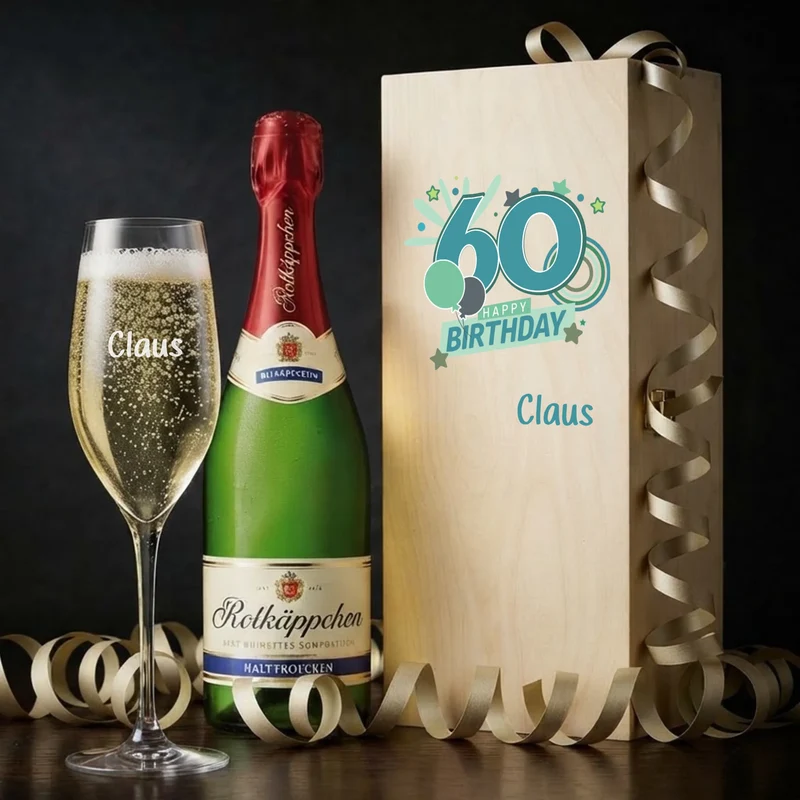 Individuell bedrucktes Sekt Geschenkset zum 60. Geburtstag