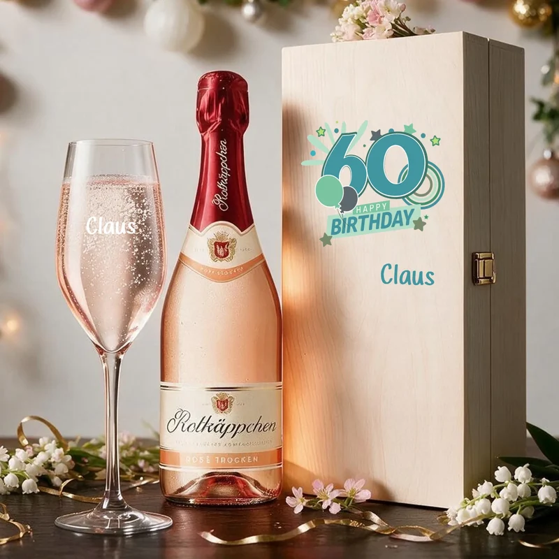 Individuell bedrucktes Sekt Geschenkset zum 60. Geburtstag
