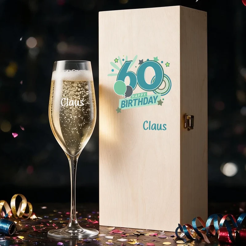 Individuell bedrucktes Sekt Geschenkset zum 60. Geburtstag