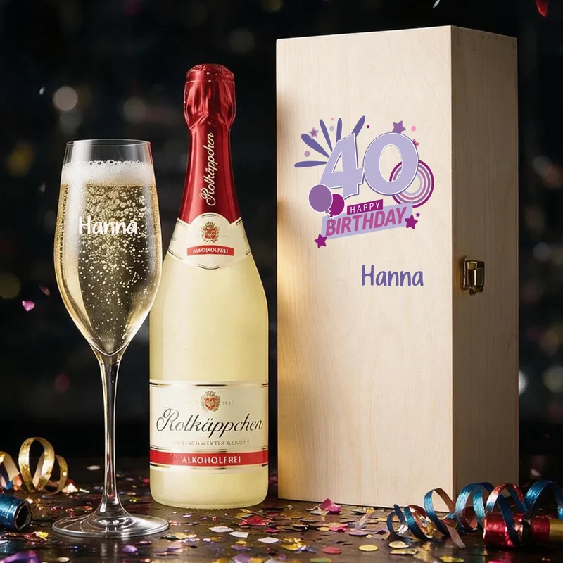 Individuell bedrucktes Sekt Geschenkset zum 40. Geburtstag