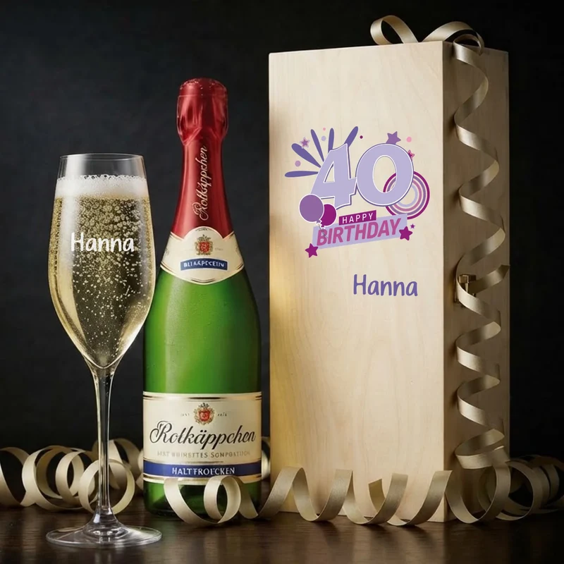 Individuell bedrucktes Sekt Geschenkset zum 40. Geburtstag