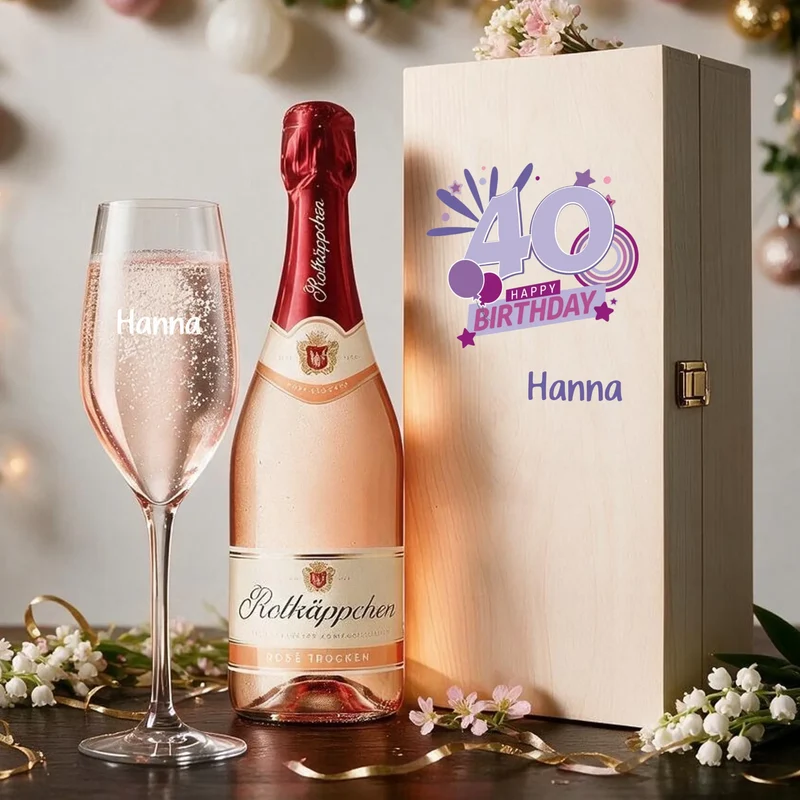Individuell bedrucktes Sekt Geschenkset zum 40. Geburtstag
