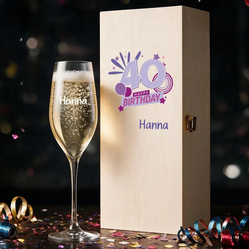 Individuell bedrucktes Sekt Geschenkset zum 40. Geburtstag