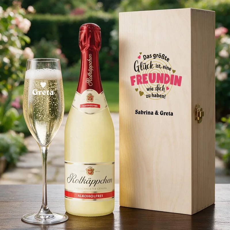 Individuelles Sektgeschenk für deine Freundin mit Sektglas und Holzbox
