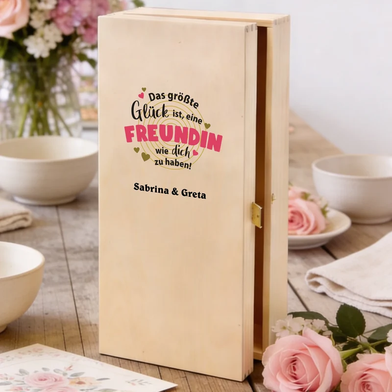 Individuelles Sektgeschenk für deine Freundin mit Sektglas und Holzbox