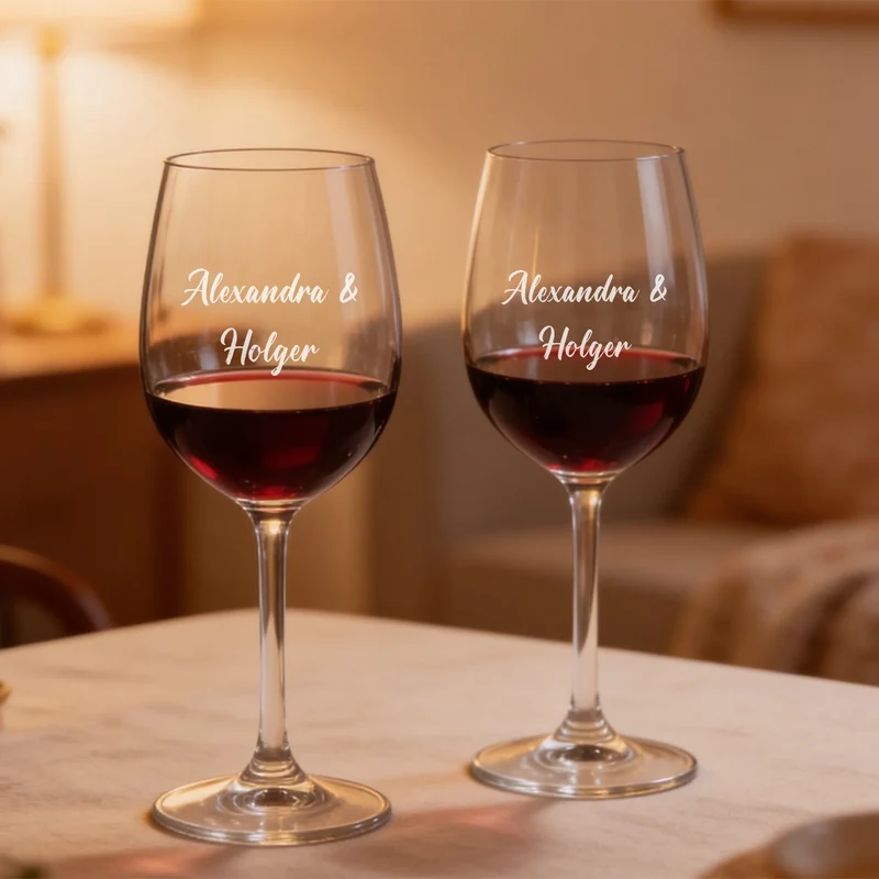 Weinset BREE zur Hochzeit mit gravierten Gläsern und bedruckter Holzbox