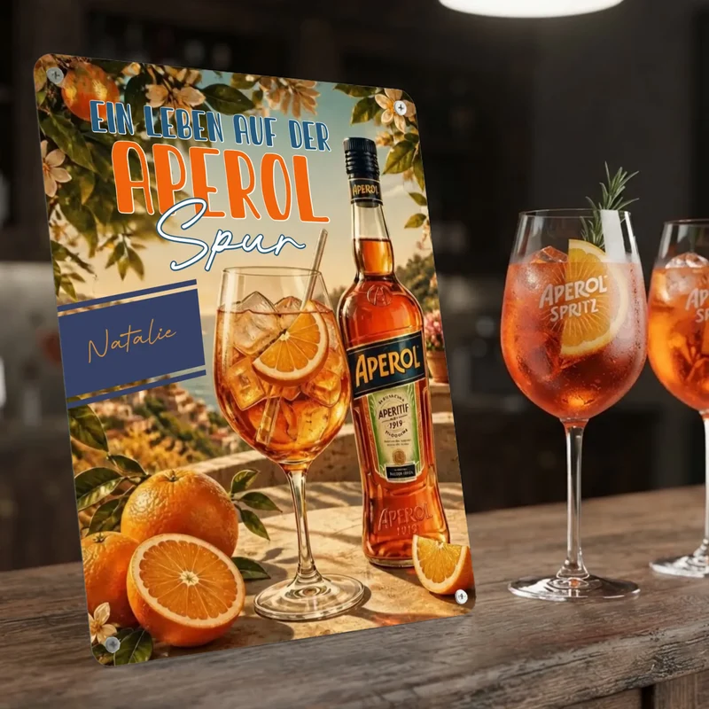 Blechschild Aperol Spritz bedruckt mit deinem Namen