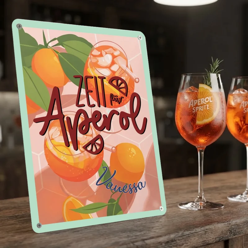 Blechschild mit Aperol-Motiv bedruckt mit deinem Namen