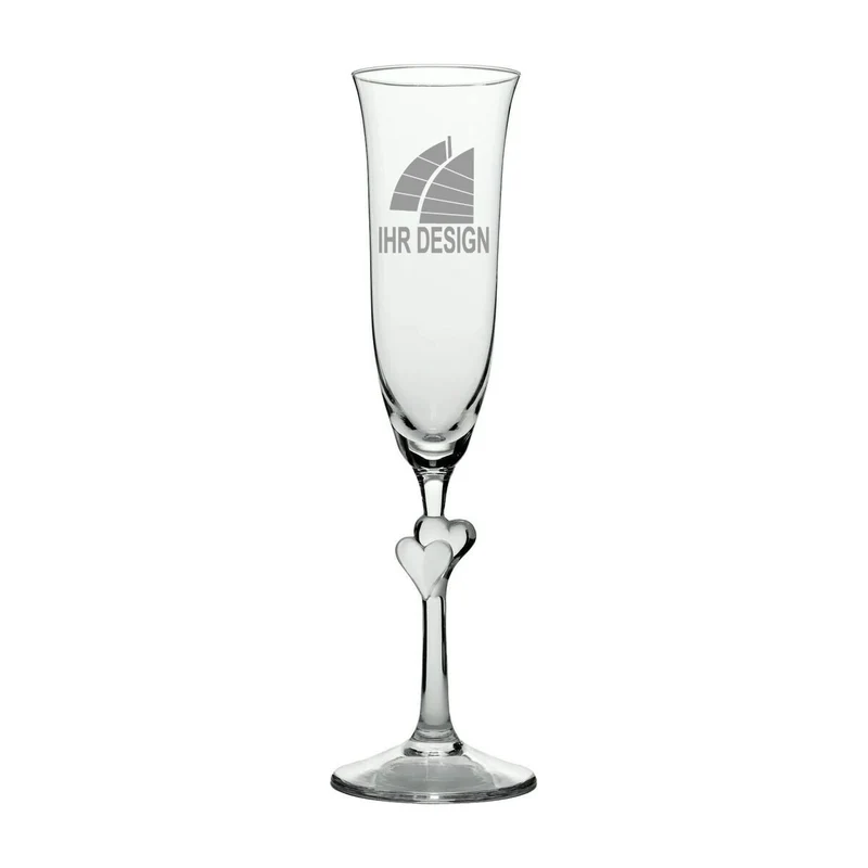 Sektglas Stölzle Lámour mit weißen Herzen und Gravur deines Logos / Designs 175 ml