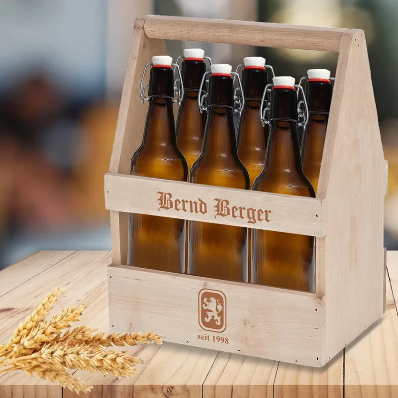 Männerhandtasche, Flaschenträger mit Gravur Name, Jahr