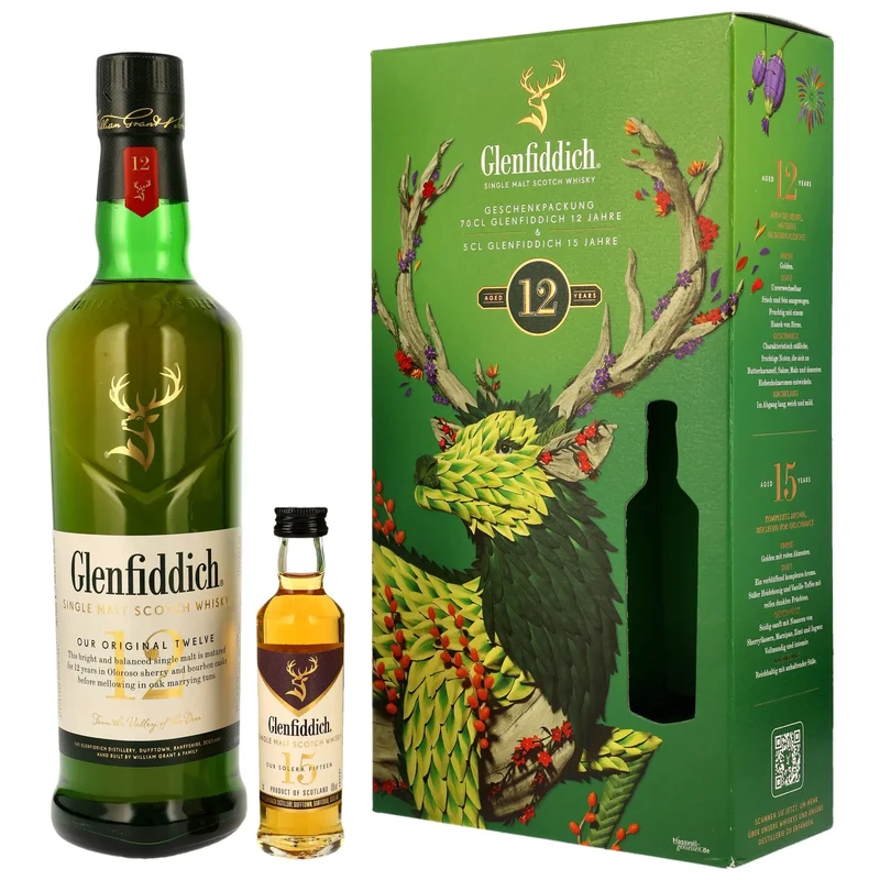 Glenfiddich 12 Jahre Geschenkset mit Glenfiddich 15 Jahre Miniatur