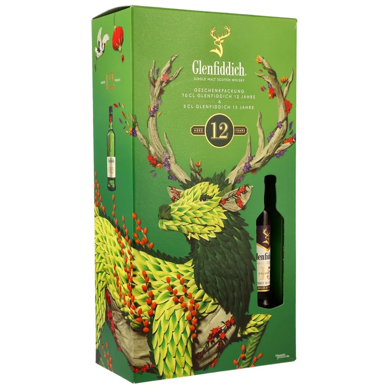 Glenfiddich 12 Jahre Geschenkset mit Glenfiddich 15 Jahre Miniatur