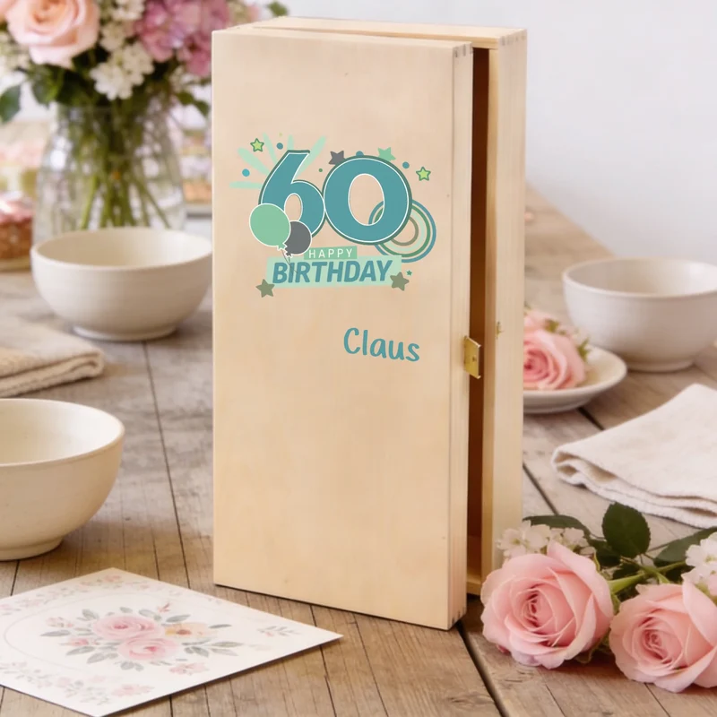 Bree-Weinset Glas und Holzbox zum Geburtstag personalisiert