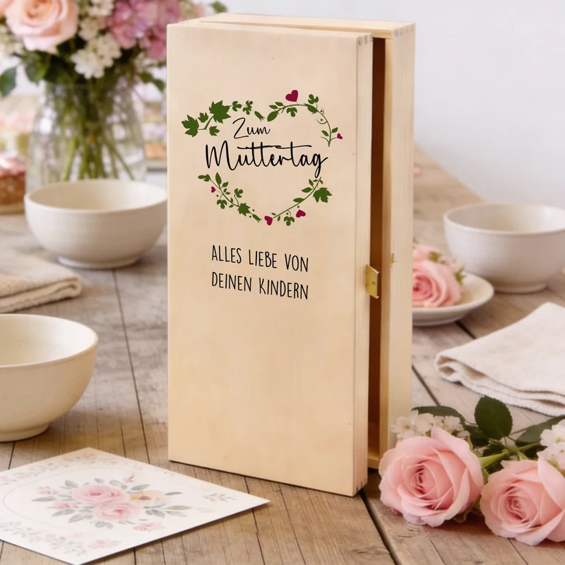 Personalisiertes Bree-Weinset mit Glas und Holzbox als Geschenk zum Muttertag