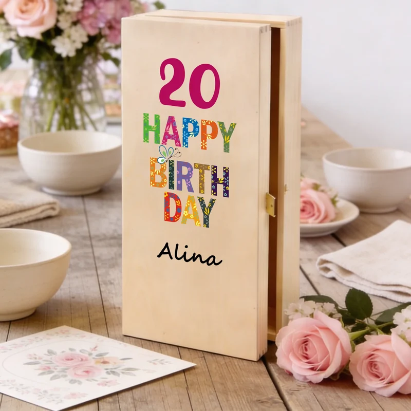 Personalisiertes Bree-Weinset Glas und Holzbox als Geburtstagsgeschenk