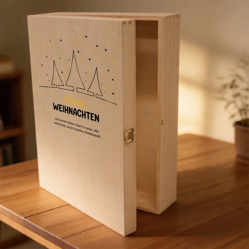 Personalisiertes Bree-Weinset mit Gläsern und Holzbox als Weihnachtsgeschenk