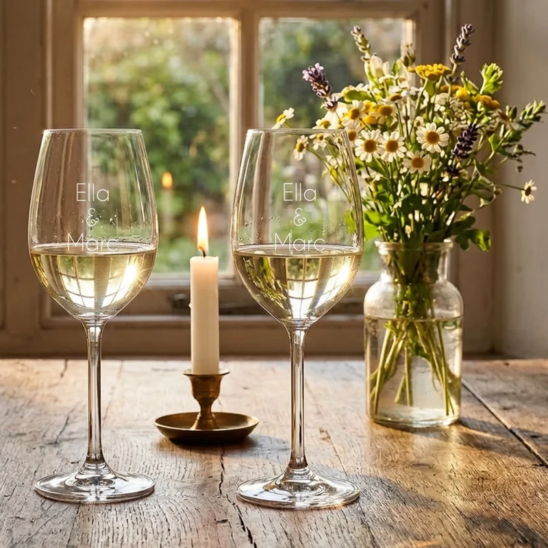 Personalisiertes Bree-Weinset zum Einzug mit Holzkiste und Gläsern